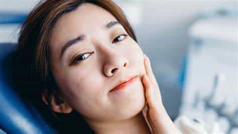 Woman experiencing TMJ pain and discomfort, seeking orthodontic treatment.
